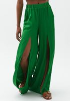 Bayan Yeşil Ultra Yüksek Bel Yırtmaçlı Pantolon