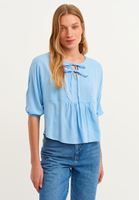 Bayan Mavi Bağlama Detaylı Bluz