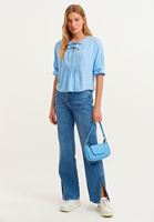 Bayan Mavi Bağlama Detaylı Bluz