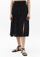 Bayan Siyah Yırtmaçlı Midi Boy Etek