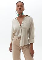 Bayan Bej Pamuklu Loose-Fit Gömlek