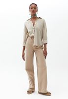 Bayan Bej Pamuklu Loose-Fit Gömlek