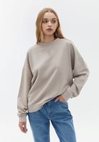 Bayan Bej Sıfır Yaka Oversize Sweatshirt