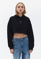 Bayan Siyah Kapüşonlu Crop Sweatshirt