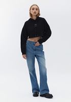 Bayan Siyah Kapüşonlu Crop Sweatshirt
