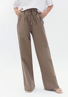 Bayan Kahverengi Yüksek Bel Wide-Leg Pantolon