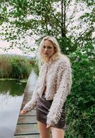 Bayan Bej Bisiklet Yaka Saçaklı Hırka