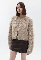 Bayan Bej Bisiklet Yaka Saçaklı Hırka