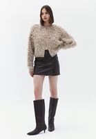 Bayan Bej Bisiklet Yaka Saçaklı Hırka