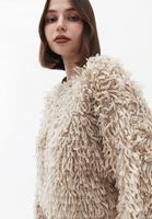 Bayan Bej Bisiklet Yaka Saçaklı Hırka