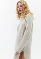 Bayan Bej Yüksek Yaka Triko Elbise