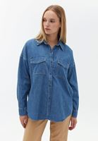 Bayan Mavi Oversize Denim Gömlek 