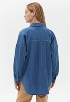 Bayan Mavi Oversize Denim Gömlek 