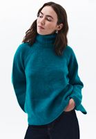 Bayan Mavi Yumuşak Dokulu Loose-Fit Kazak