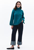 Bayan Mavi Yumuşak Dokulu Loose-Fit Kazak