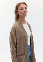 Bayan Kahverengi Cep Detaylı Uzun Hırka