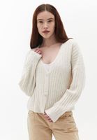 Bayan Bej Düğmeli Triko Hırka