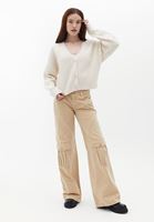 Bayan Bej Düğmeli Triko Hırka