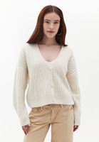 Bayan Bej Düğmeli Triko Hırka