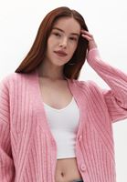 Bayan Pembe Düğmeli Triko Hırka