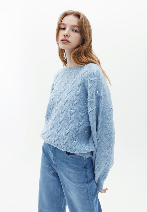 Mavi Yumuşak Dokulu Triko Kazak