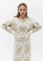 Bayan Bej Sim Detaylı V Yaka Kazak