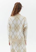 Bayan Bej Sim Detaylı V Yaka Kazak