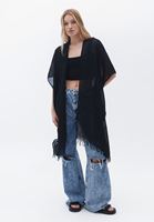 Bayan Siyah Midi Boy Basic Kimono