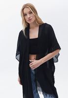 Bayan Siyah Midi Boy Basic Kimono