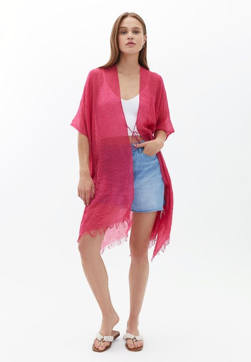 Pembe Midi Boy Basic Kimono