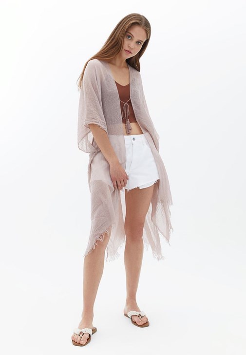 Bej Midi Boy Basic Kimono