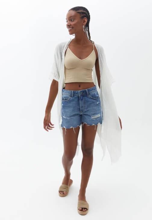 Krem Midi Boy Basic Kimono