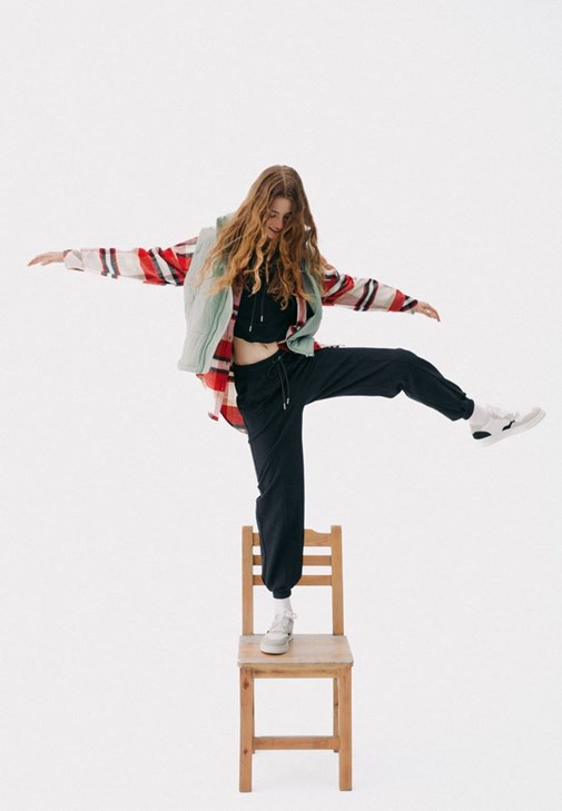 Siyah Pamuklu Yüksek Bel Jogger Pantolon