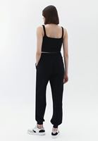 Bayan Siyah Pamuklu Yüksek Bel Jogger Pantolon