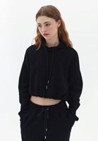 Bayan Siyah Pamuklu Crop Sweatshirt