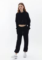 Bayan Siyah Pamuklu Crop Sweatshirt