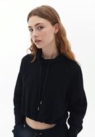 Bayan Siyah Pamuklu Crop Sweatshirt