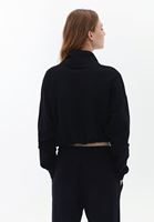 Bayan Siyah Pamuklu Crop Sweatshirt