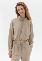 Bayan Bej Pamuklu Crop Sweatshirt