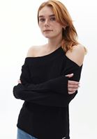 Women Black Sweater with Shoulder Detail