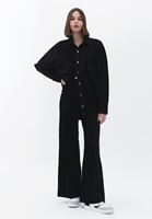 Yüksek Bel Wide-Leg Kadife Pantolon