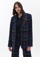 Bayan Çok Renkli Ekoseli Blazer Ceket