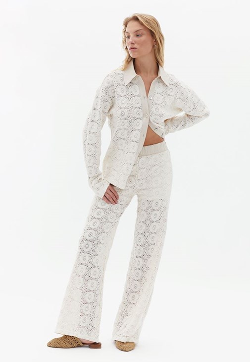 Bej Ultra Yüksek Bel Wide-Leg Pantolon 