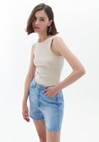 Bayan Bej Pamuklu Halter Yaka Atlet