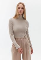 Bayan Bej Uzun Kollu Roll Neck