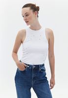 Bayan Beyaz Pamuklu Halter Yaka Atlet