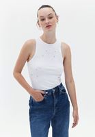 Bayan Beyaz Pamuklu Halter Yaka Atlet