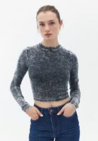 Bayan Mavi Yıkamalı Crop Top