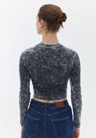 Bayan Mavi Yıkamalı Crop Top