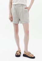 Bayan Bej Yüksek Bel Keten Şort